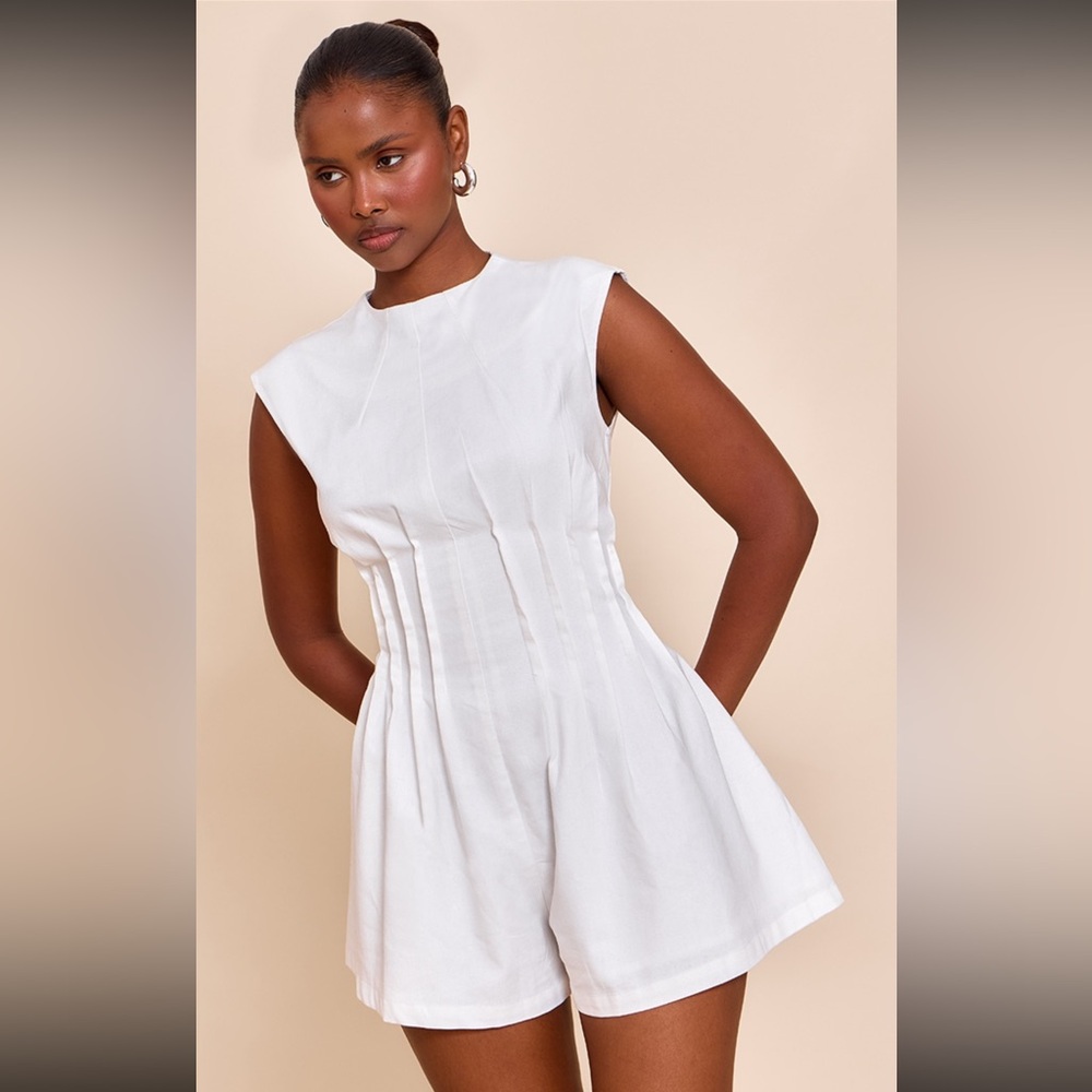 PrettyLittleThing White Sleeveless Romper
